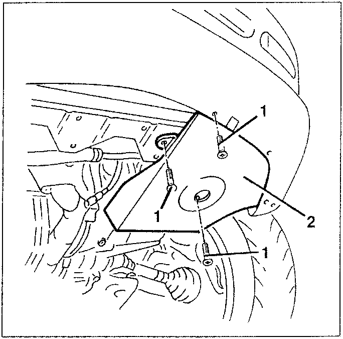 Diagram showing vehicle underside with labeled parts 1 and 2