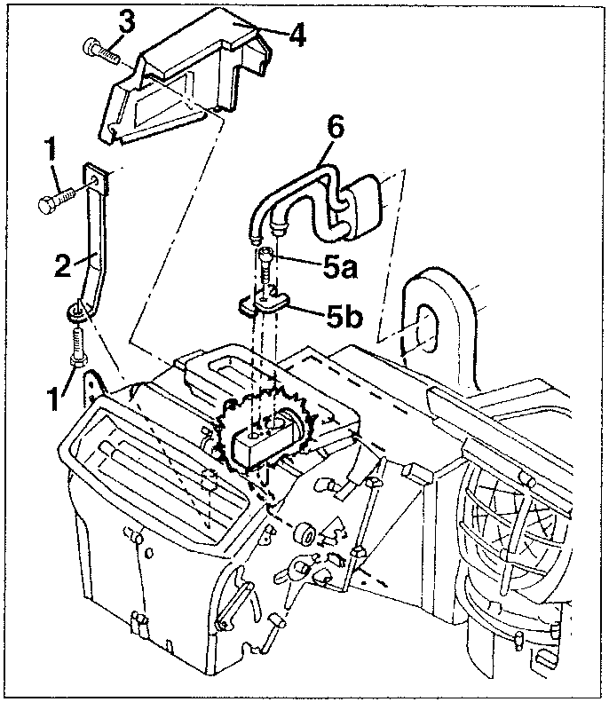 Diagram showing expansion valve removal with parts 1, 2, 3, 4, 5a, 5b, 6