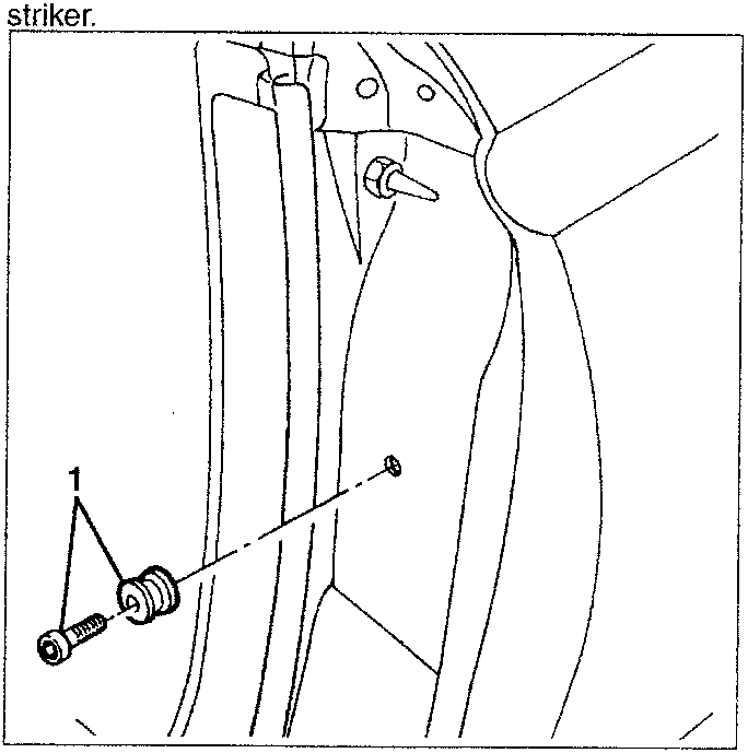 Shows striker mechanism for door latch assembly