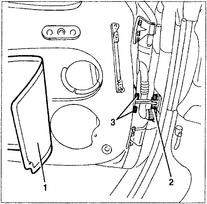 Diagram showing interior door panel with check rod components labeled 1, 2, and 3