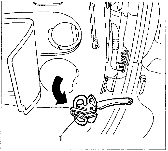 Diagram showing check rod being withdrawn from inner door with a tool labeled 1