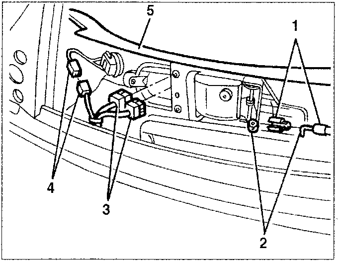 Diagram showing a door panel interior with labeled parts 1, 2, 3, 4, and 5.