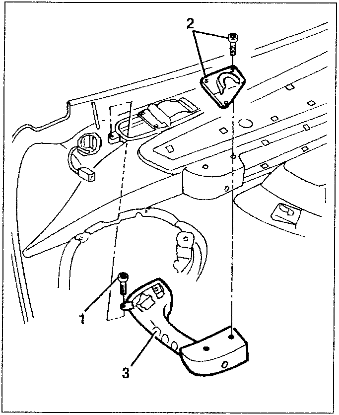 Diagram showing door panel disassembly with labeled parts 1, 2, and 3