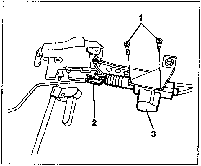 Diagram showing components of door locking actuator with parts labeled 1, 2, and 3