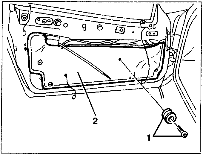 Diagram showing interior door panel with numbered parts 1, 2, and 3