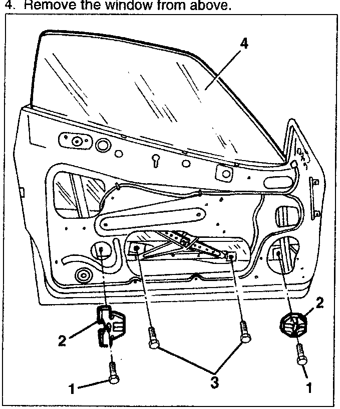 Diagram showing door panel with numbered parts 1, 2, 3, and 4