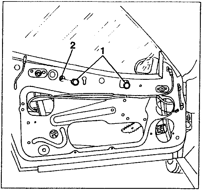 Diagram showing window mechanism with parts labeled 1 and 2