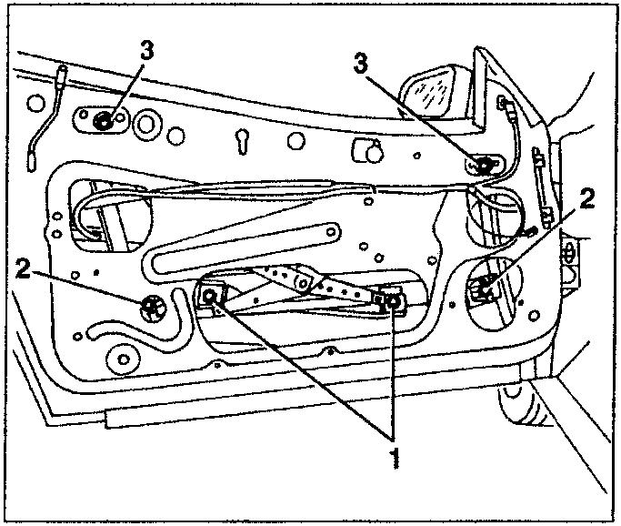 Diagram showing window mechanism with parts labeled 1, 2, and 3