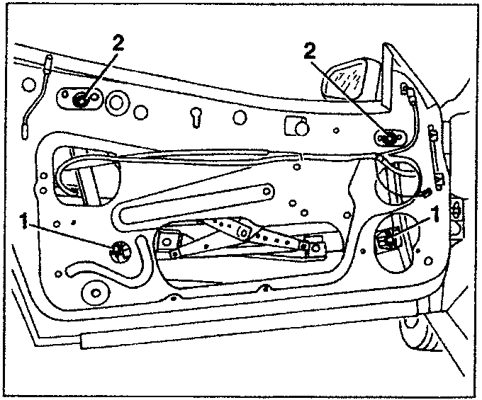 Diagram showing window mechanism with parts labeled 1 and 2