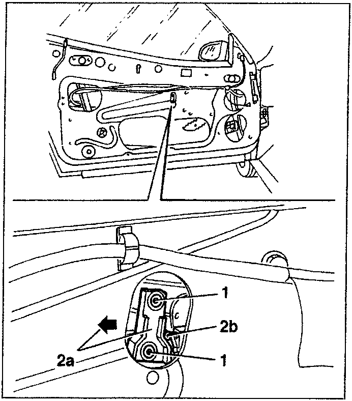Diagram showing window adjustment mechanism with parts 1, 2a, 2b