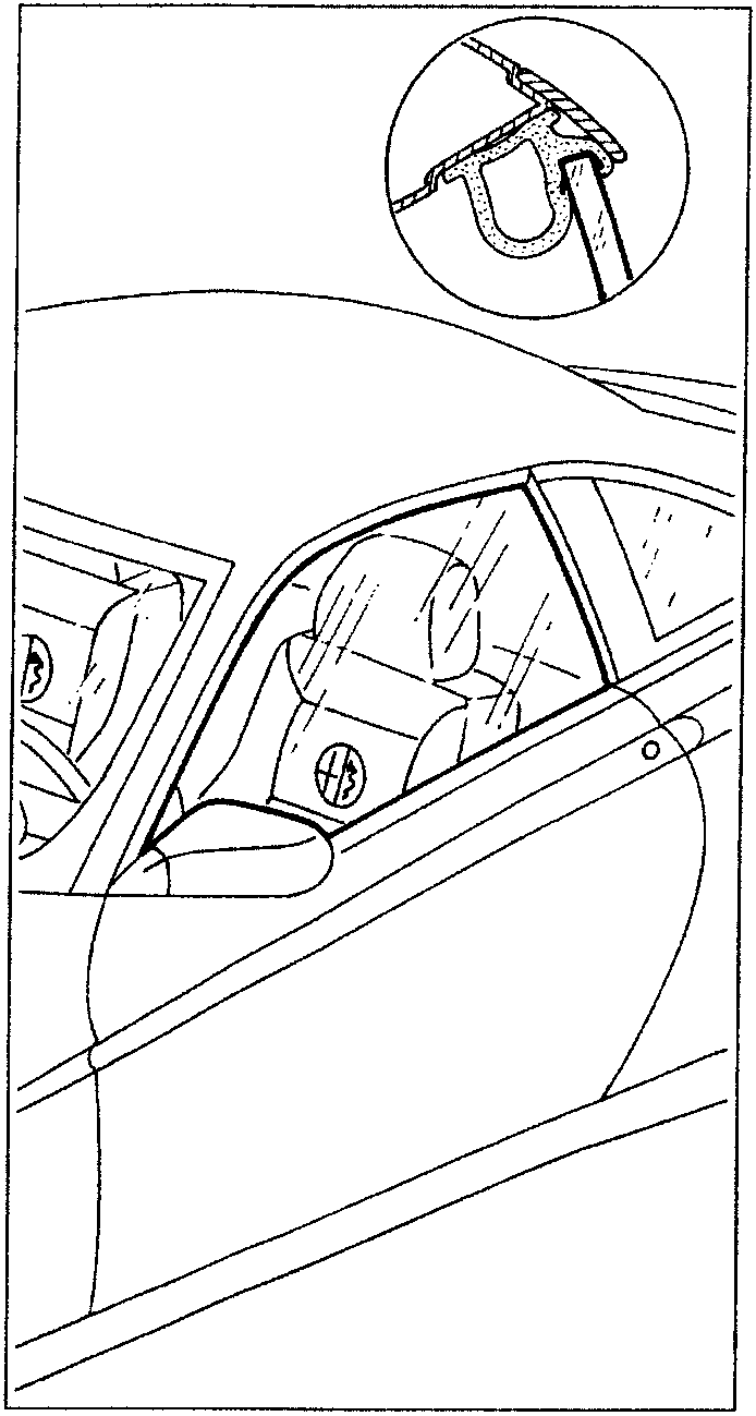 Diagram showing window seal and glass insertion