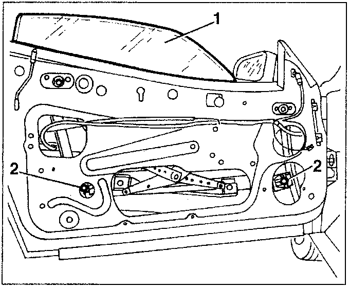 Diagram showing door interior with parts 1 and 2 indicated