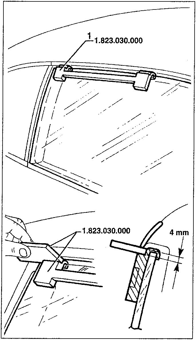 Diagram showing window measurement with tool 1.823.030.000 and a 4 mm dimension