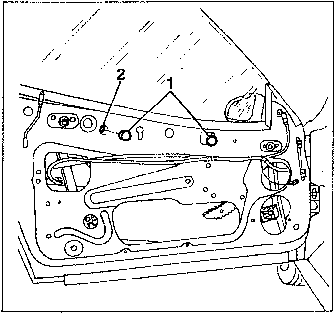 Diagram showing window mechanism with parts labeled 1 and 2.