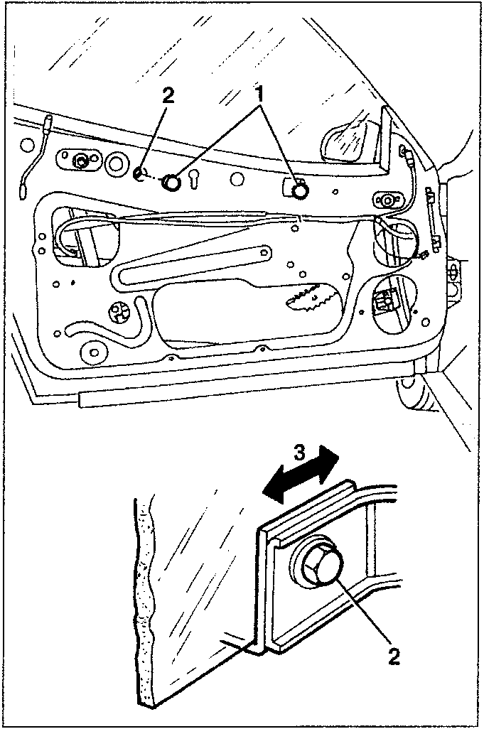 Diagram showing window fastening points and adjustment screw.