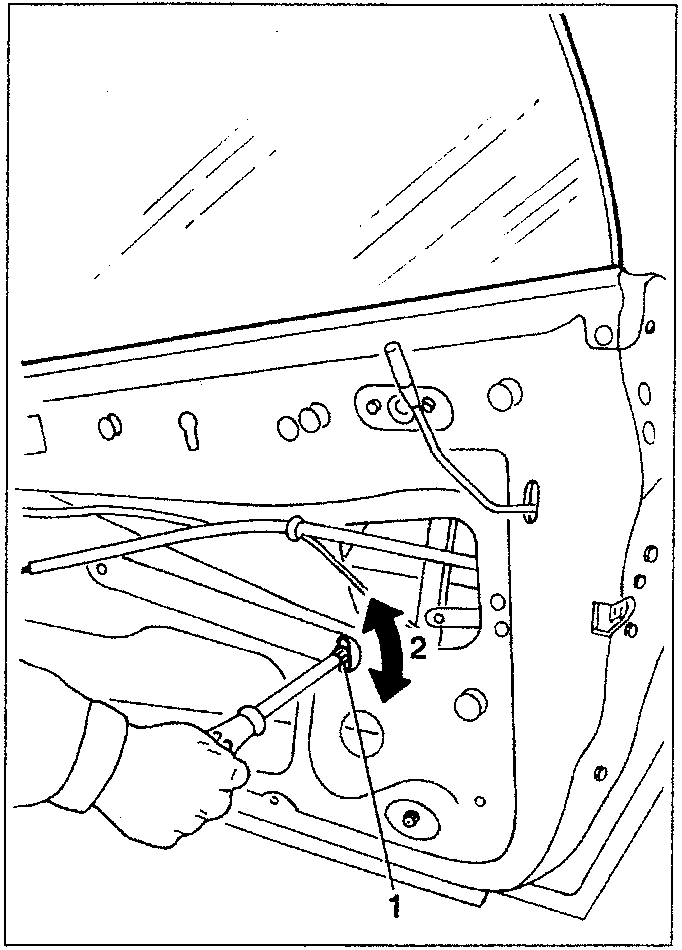 Diagram showing hand adjusting a screw on the window winder device.