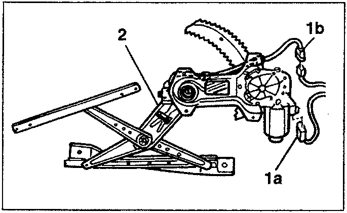Diagram showing the window winding device with parts labeled 1a, 1b, and 2