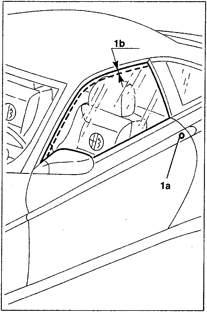 Diagram showing door interior with catch button 1a and window 1b