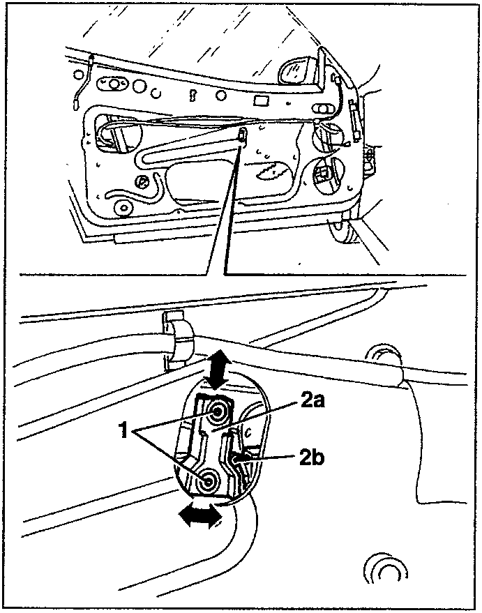 Close-up diagram showing cam 2a and microswitch 2b with adjustment arrows