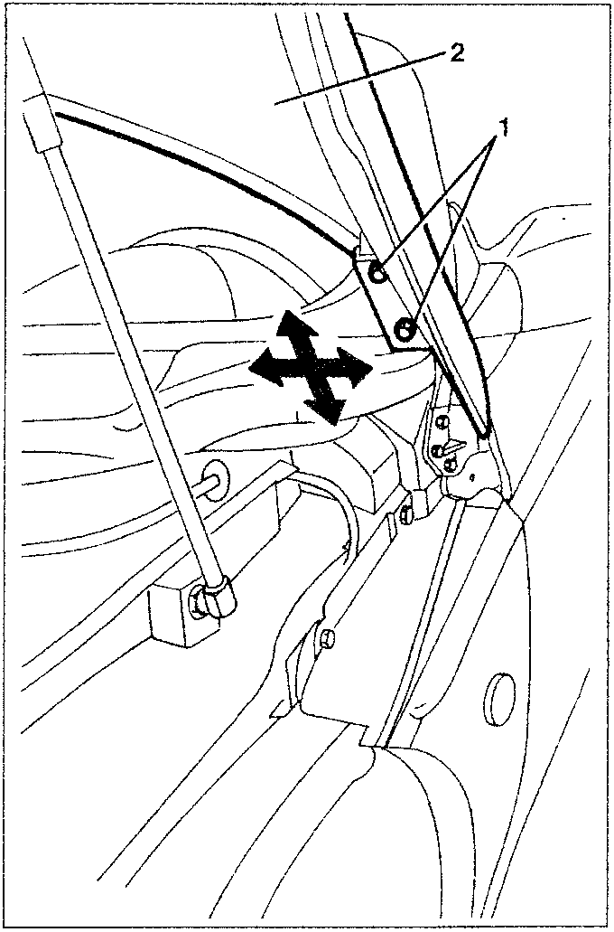 Diagram showing adjustment of bonnet position using upper door-bonnet hinges.