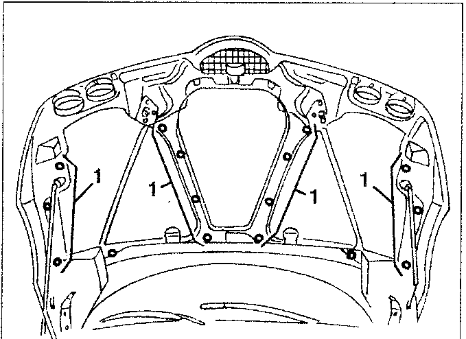 Bonnet inner cover showing plastic nails and mounting points.