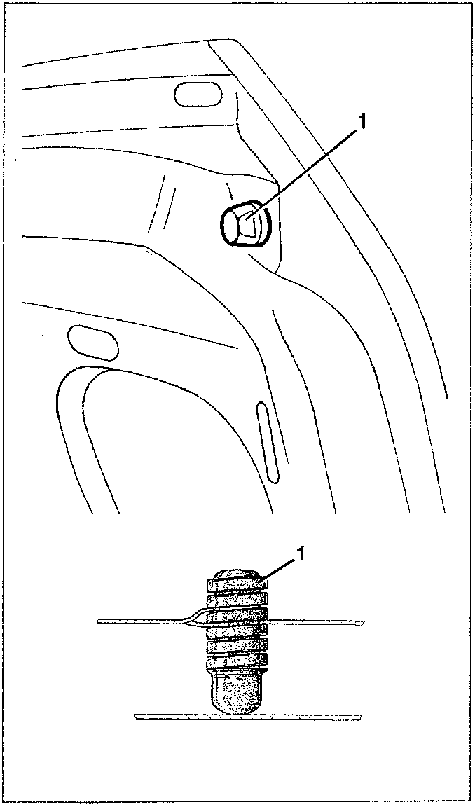 Diagram showing buffer adjustment and a close-up of a buffer component labeled 1.