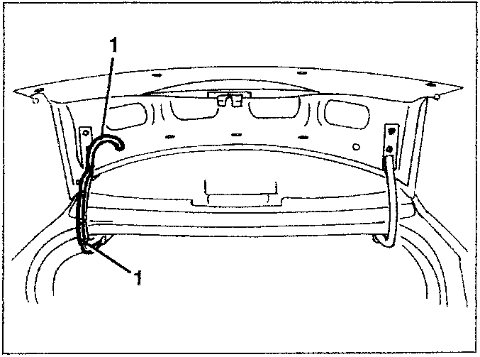 Diagram showing wiring disconnected from the boot lid, labeled part 1.