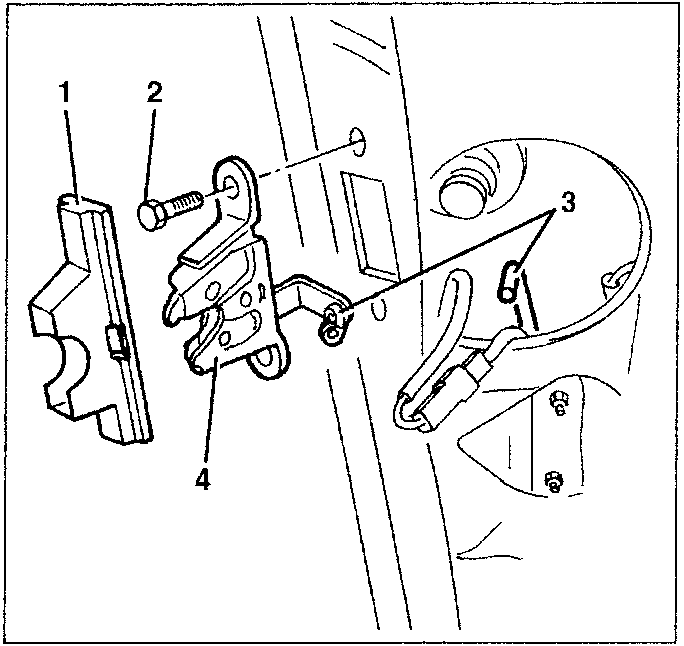 Diagram showing components 1, 2, 3, and 4 of the boot lid lock mechanism