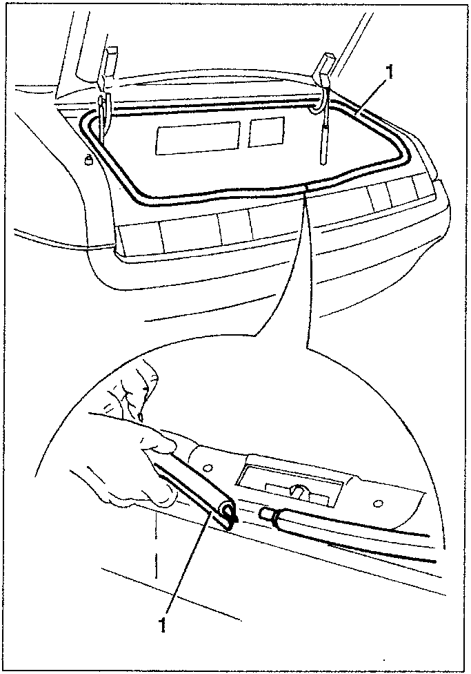 Diagram showing removal of boot moulding seal with part 1 indicated