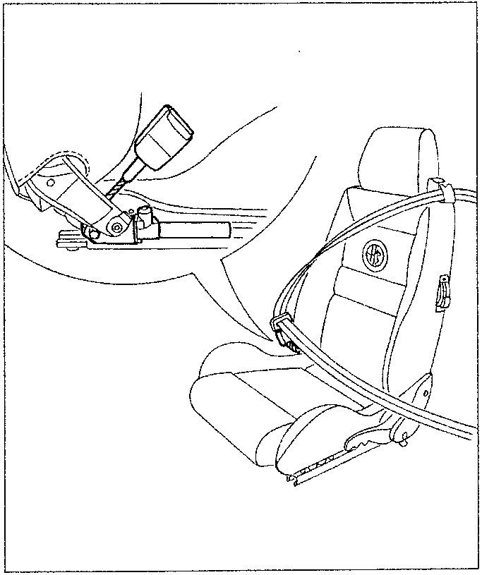 Front seat with safety belt and headrest shown in detail