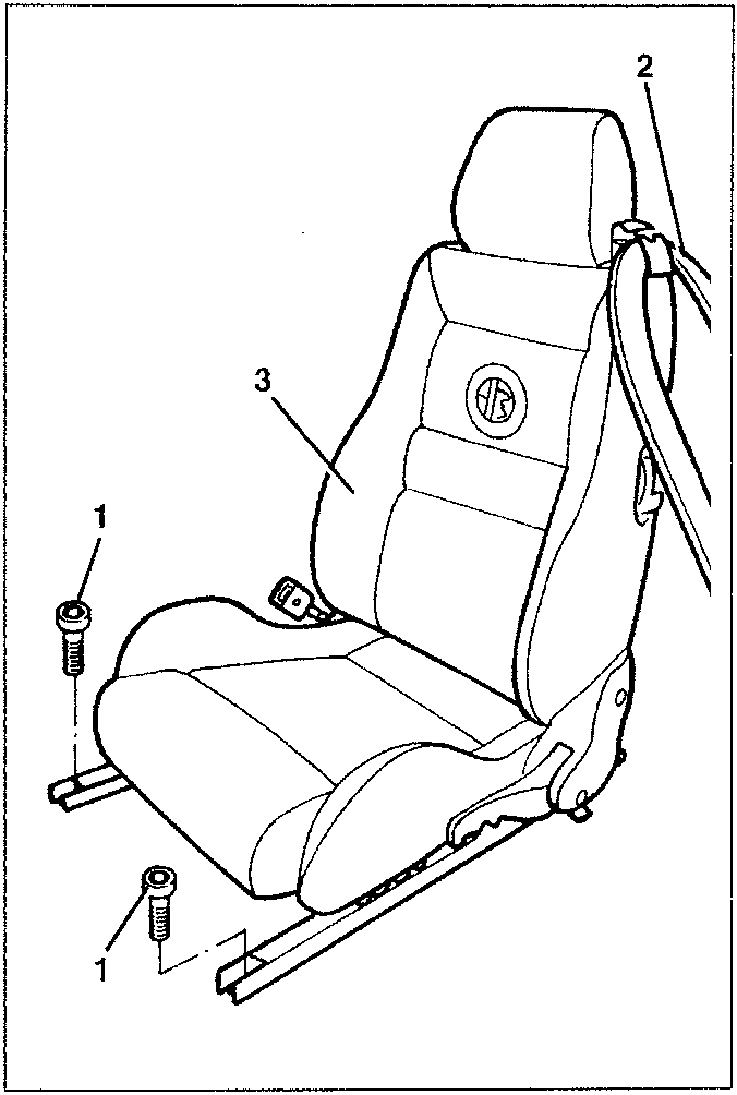 Front seat with numbered parts: 1 = screw, 2 = headrest, 3 = seat cushion