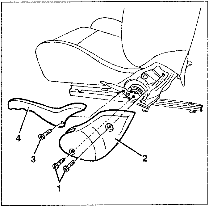 Diagram showing seat recline adjustment lever removal with numbered parts 1, 2, 3, and 4