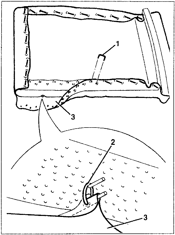 Diagram showing seat back cover removal with labeled parts 1, 2, and 3