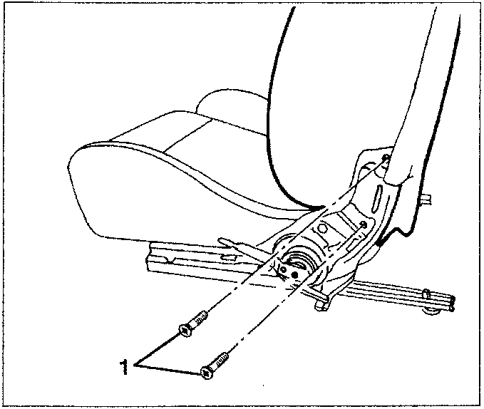 Diagram showing the seat back with two screws labeled 1