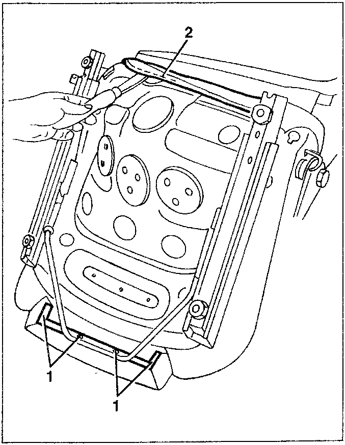 Diagram showing hands prising off a profile with rivets labeled 1 and 2