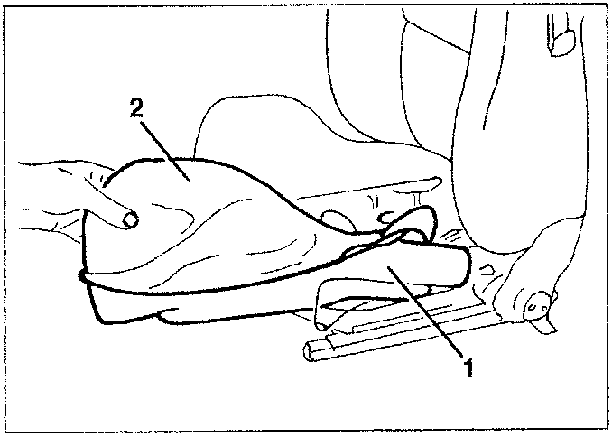 Diagram showing positioning of special material on the cushion padding for re-assembly.