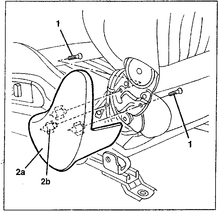 Diagram showing seat with trims and retainers labeled 1, 2a, 2b