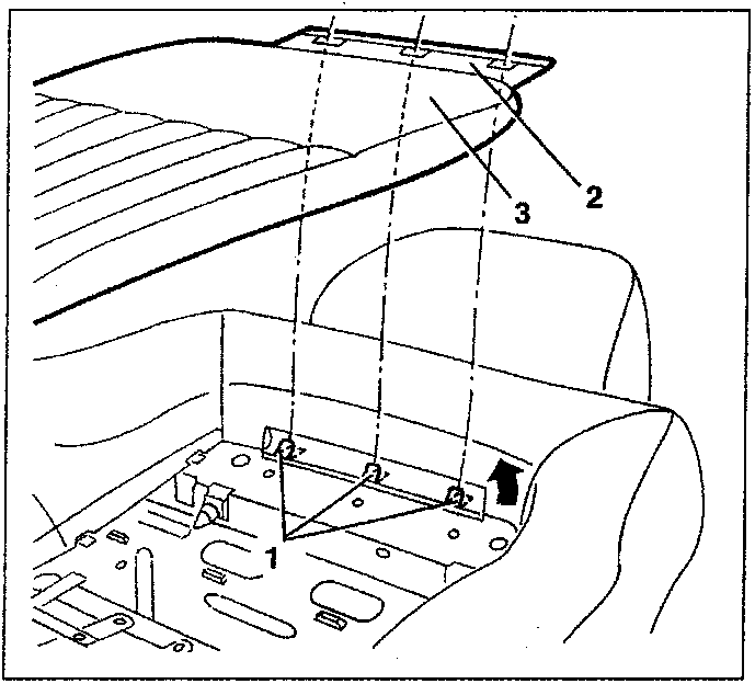 Diagram showing the removal of the backrest centre cushion by folding the seat over and disconnecting electrical connections.