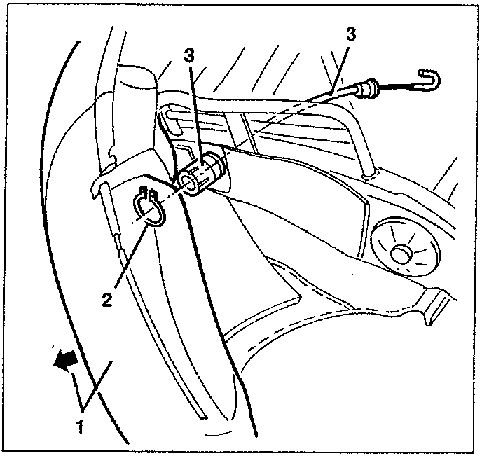 Diagram showing the lumbar adjustment device being removed from a car seat with labeled parts including the adjustment cable 3, cover 2, and metal rod 1.