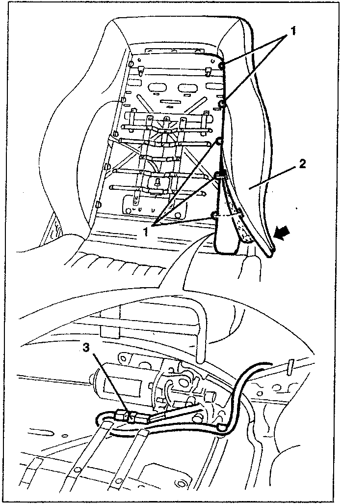 Diagram showing components 1, 2, 3 of the seat and backrest assembly