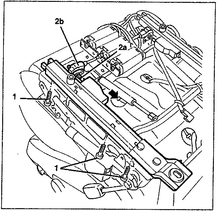 Diagram showing seat guide components with labels 1, 2a, 2b