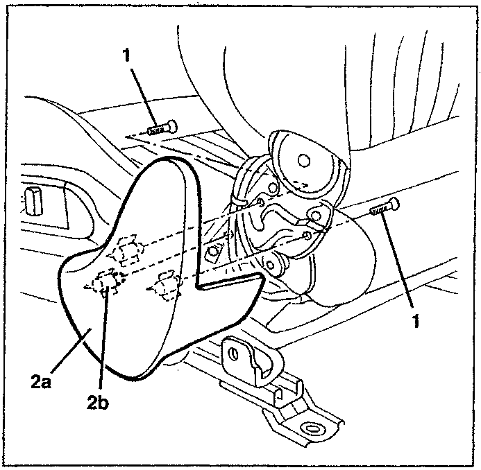 Diagram showing the removal of the outer shield and heater pad switch with parts labeled 1, 2a, and 2b.