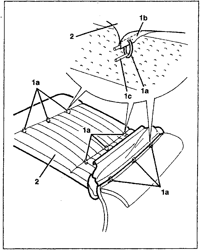 Diagram showing a seat centre upholstered section with clips, cover, and rods