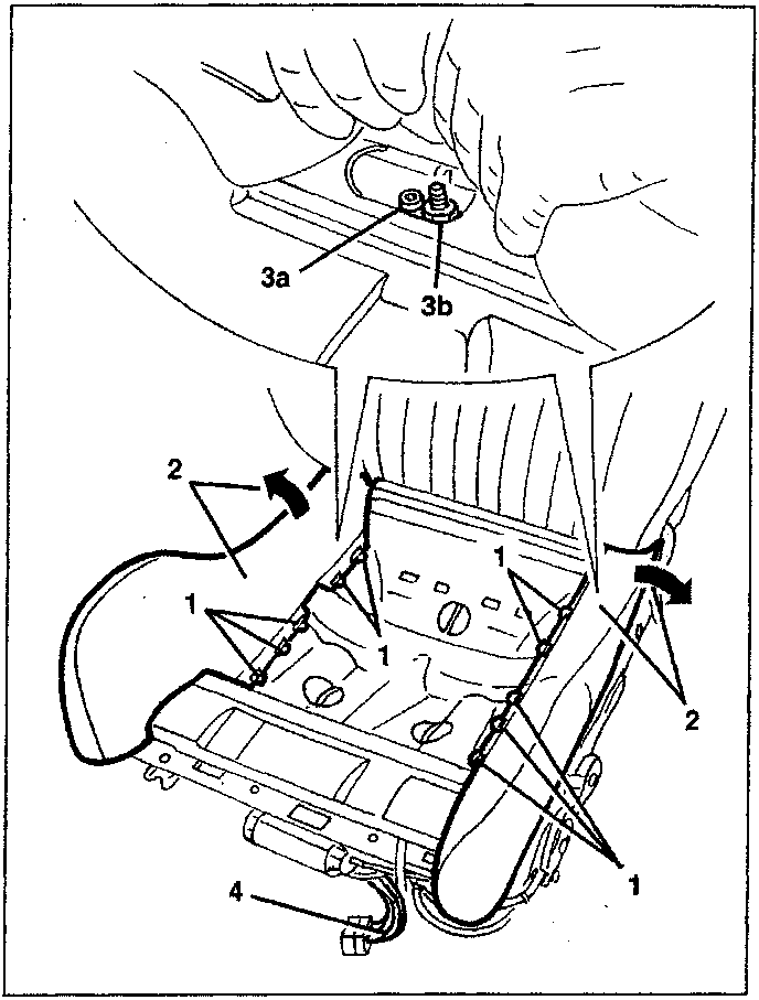 Diagram showing seat lifting unit removal with numbered parts: 1, 2, 3a, 3b, 4.