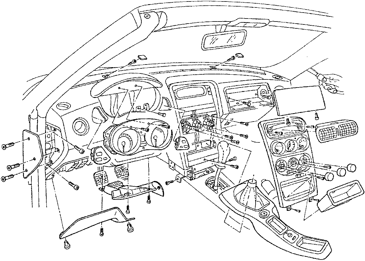 Blown-up view of dashboard components and fastening points