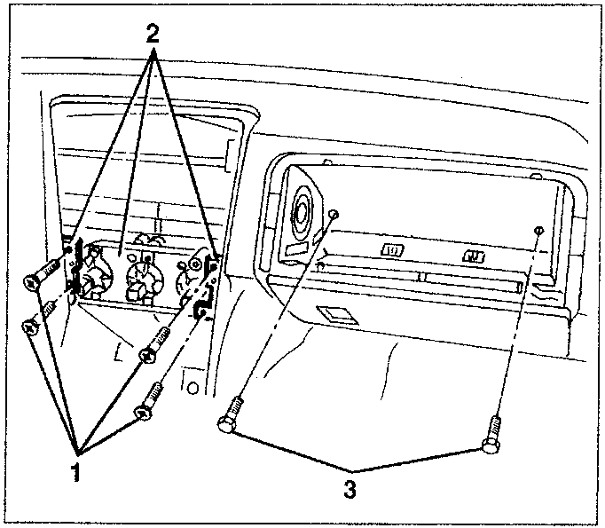 Illustration showing the climate control unit panel with numbered parts 1, 2, and 3