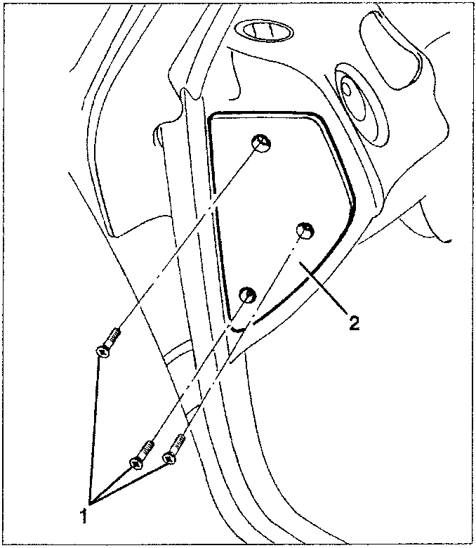 Diagram showing three screws fastening a plate to the dashboard