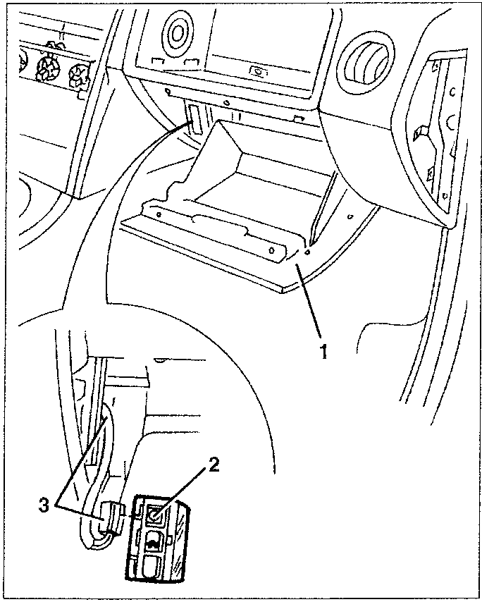 Diagram showing glove compartment open with wiring disconnected