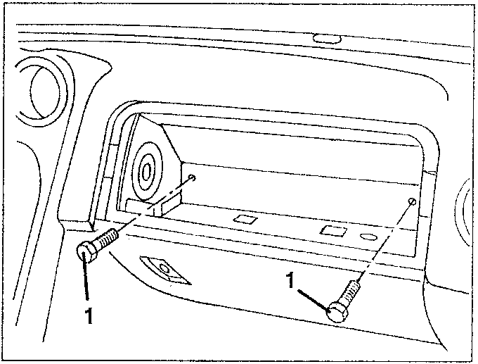 Diagram showing screws on bottom of passenger side airbag compartment
