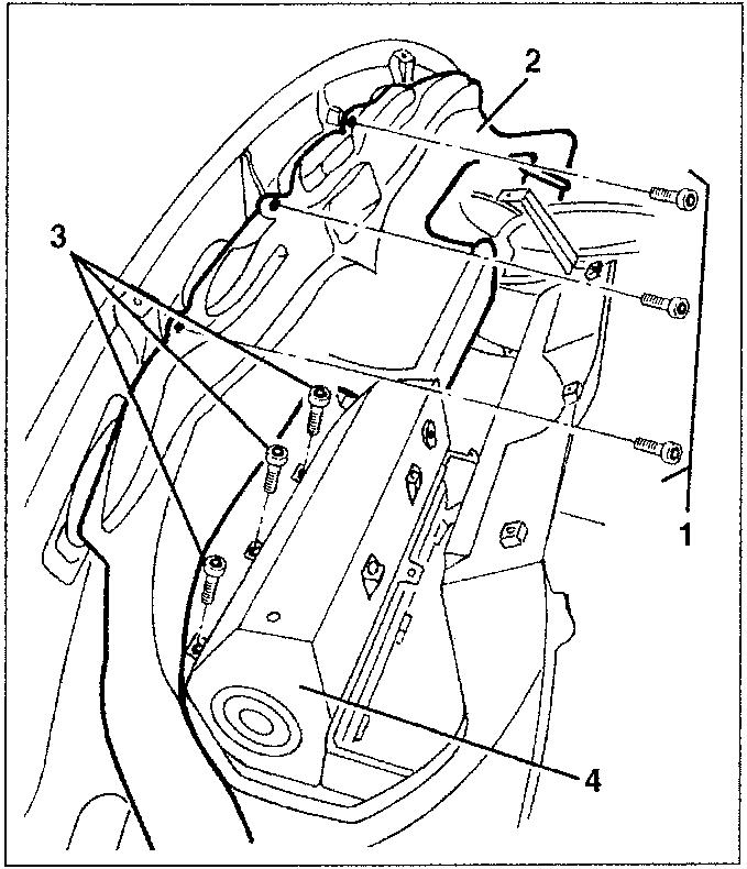 Diagram showing instrument cluster hood with numbered parts 1, 2, 3, 4.